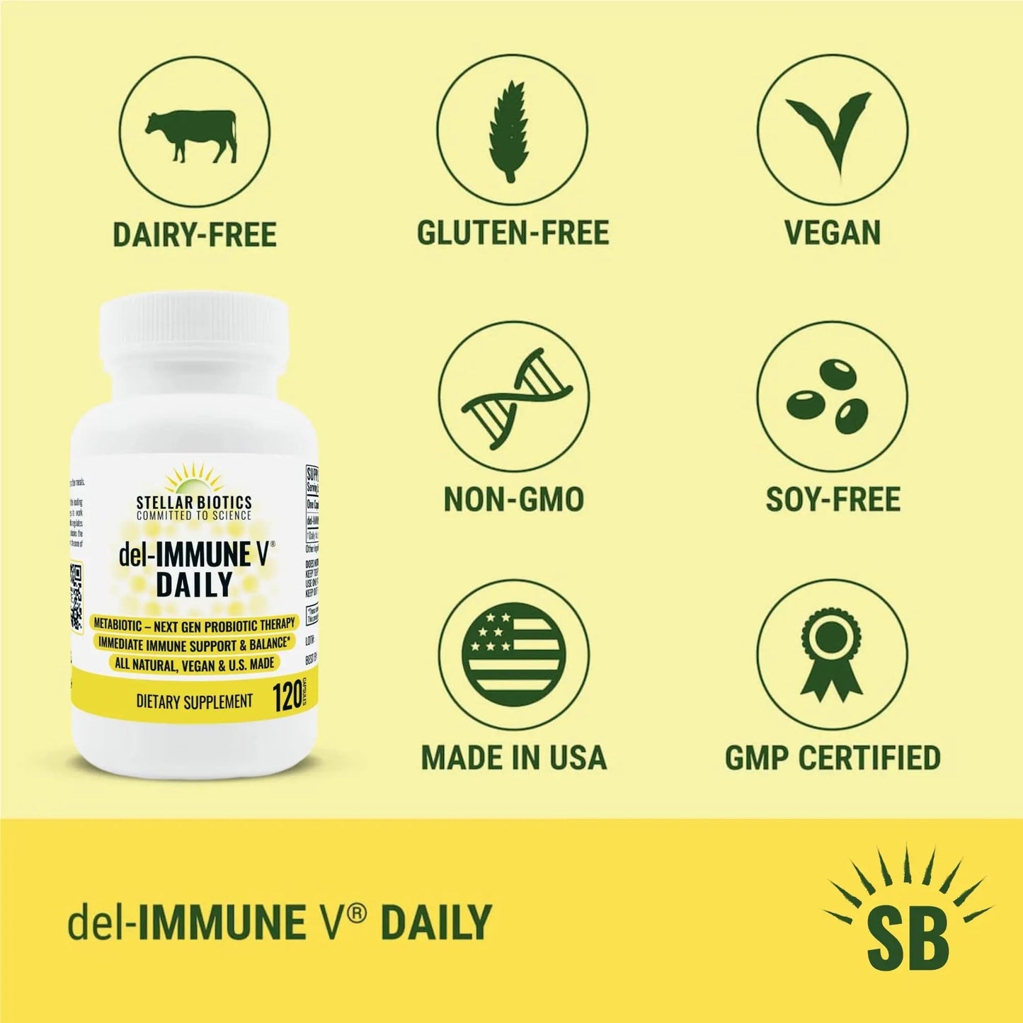 Del-Immune V® Daily by Stellar Biotics, All-Natural Immune Support & Gut Health, Immediate Care, Metabiotic: NextGen Probiotic Therapy (120 Caps) Del-Immune VBuy Supplements Australia