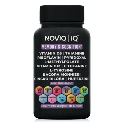 11-in-1 Supplement: Supports Memory & Cognition - 100mg Ginkgo 150mg Bacopa 300mcg Huperzine 200mg L-Theanine 150mg L-Tyrosine & Bioactive B-Complex