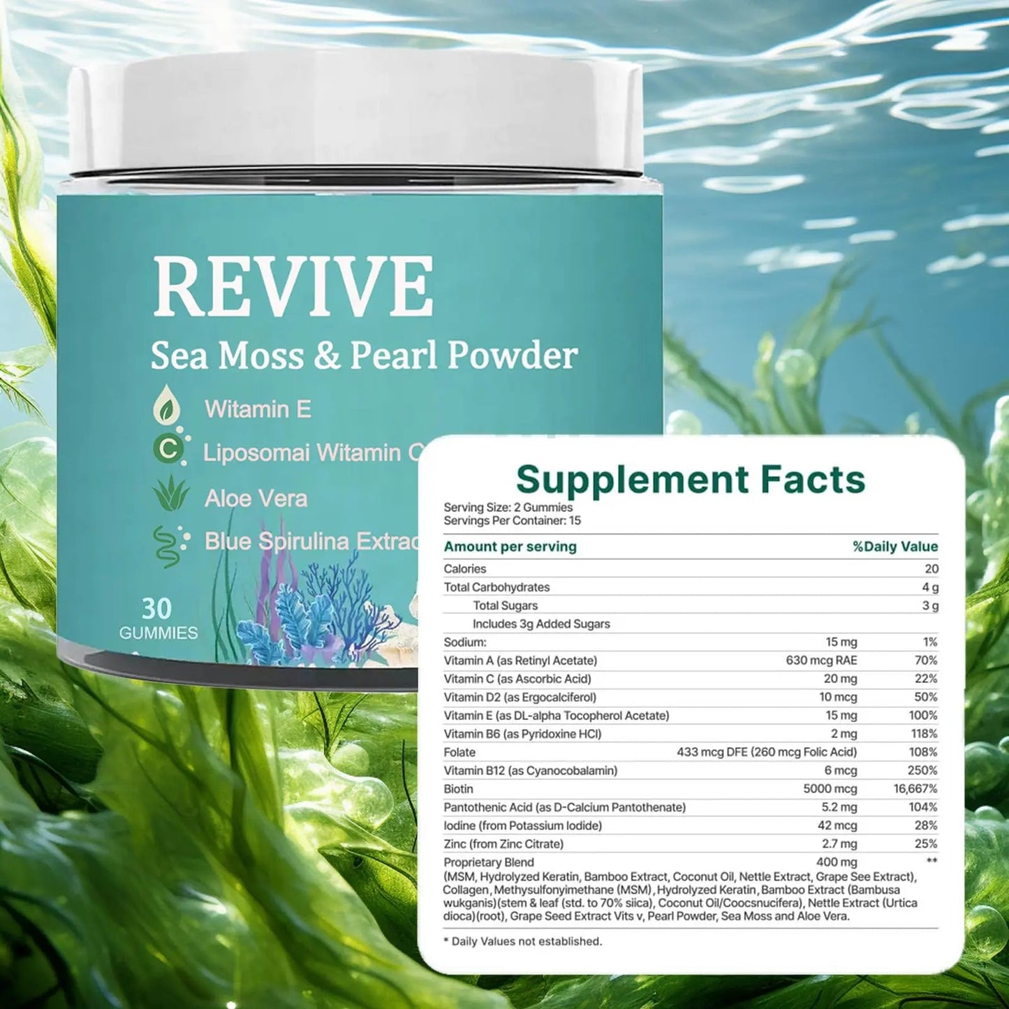 Giamau Revive Hair Gummies, Sea Moss Gummies, Natural Nutrient Blend for Hair Health Support – Gluten-Free, No Harsh Chemicals, 60 Gummies (1) GiamauBuy Supplements Australia