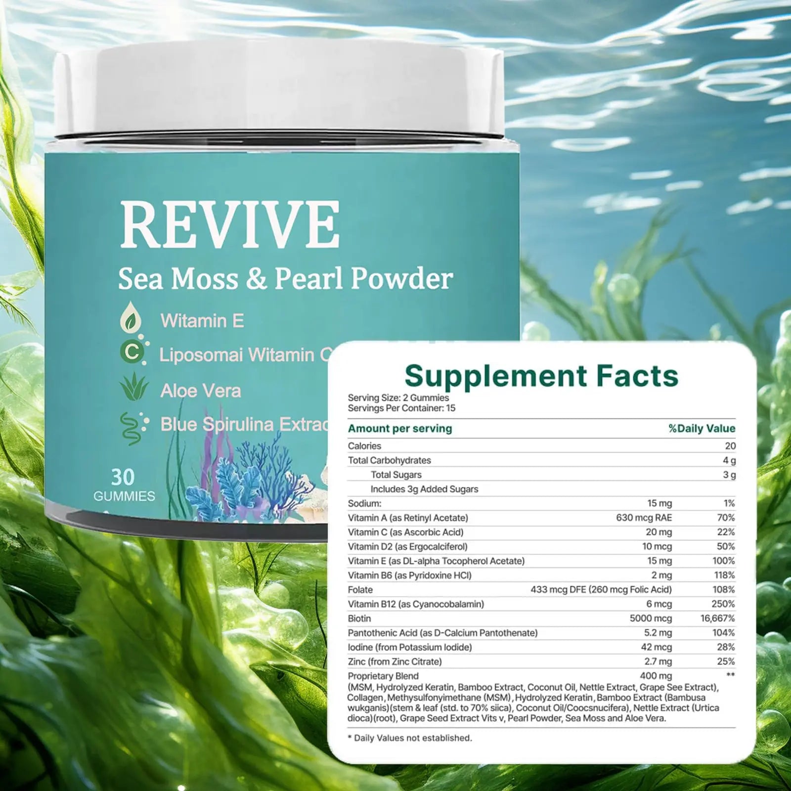 Giamau Revive Hair Gummies, Sea Moss Gummies, Natural Nutrient Blend for Hair Health Support – Gluten-Free, No Harsh Chemicals, 60 Gummies (1) GiamauBuy Supplements Australia