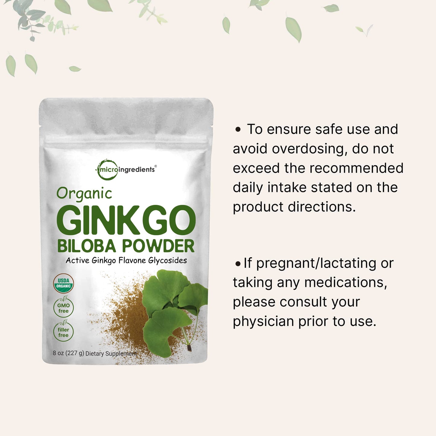 Micro Ingredients Raw Organic Ginkgo Biloba Powder, 8 Ounce (18 Months Supply) Micro IngredientsBuy Supplements Australia