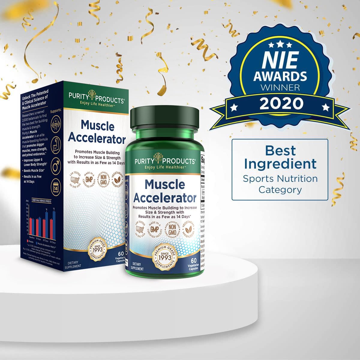 Purity Products Muscle Accelerator 650 mg Patented & Clinically Tested Muscle Accelerator Blend of Ayurvedic Herbal Extracts Promotes Strength, Endurance + Muscle Growth - 60 Veg Caps Purity ProductsBuy Supplements Australia