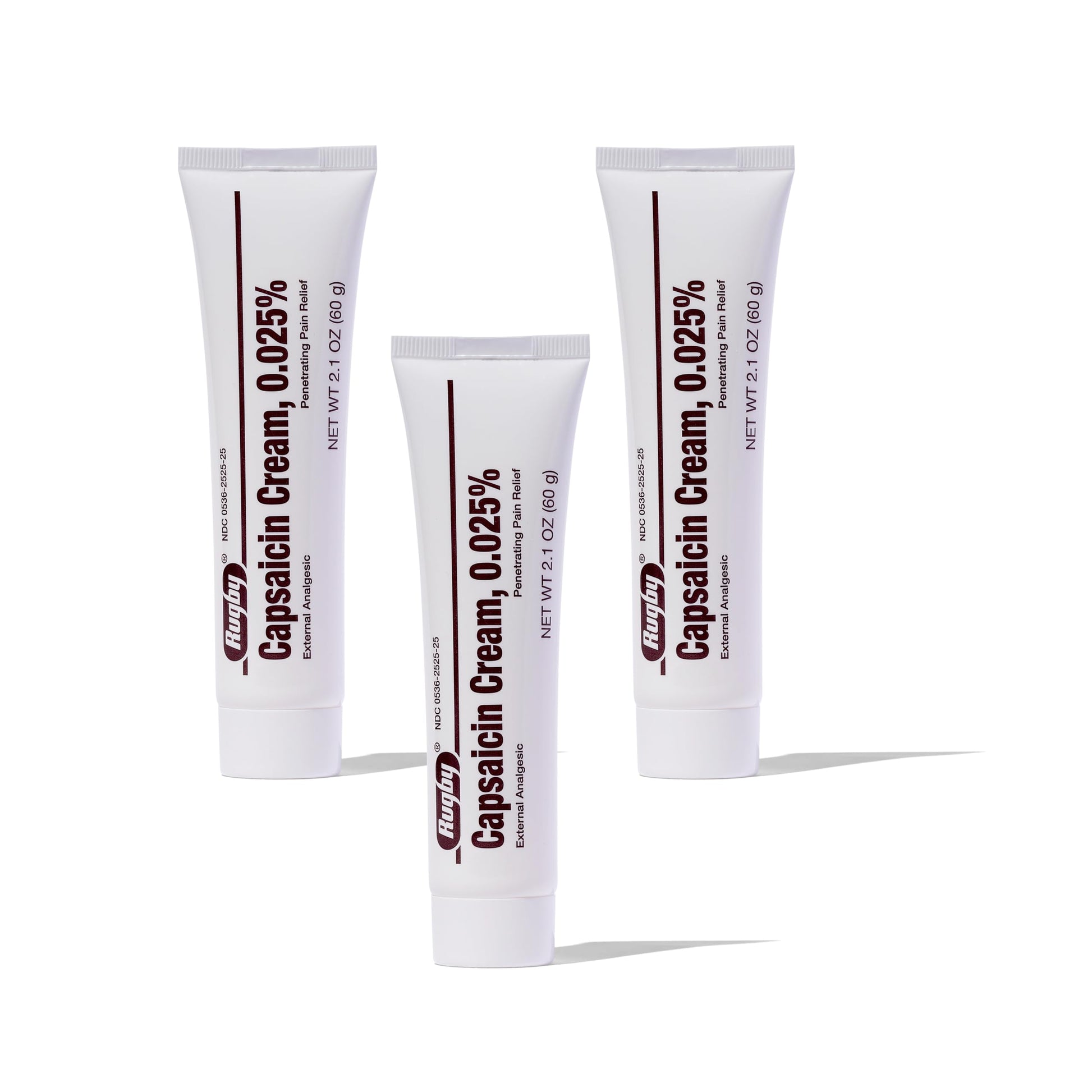 Rugby Capsaicin 0.025% Cream for Penetrating Pain Relief - 2.1 Oz (60g) (3 Pack) RUGBY LABORATORIESBuy Supplements Australia
