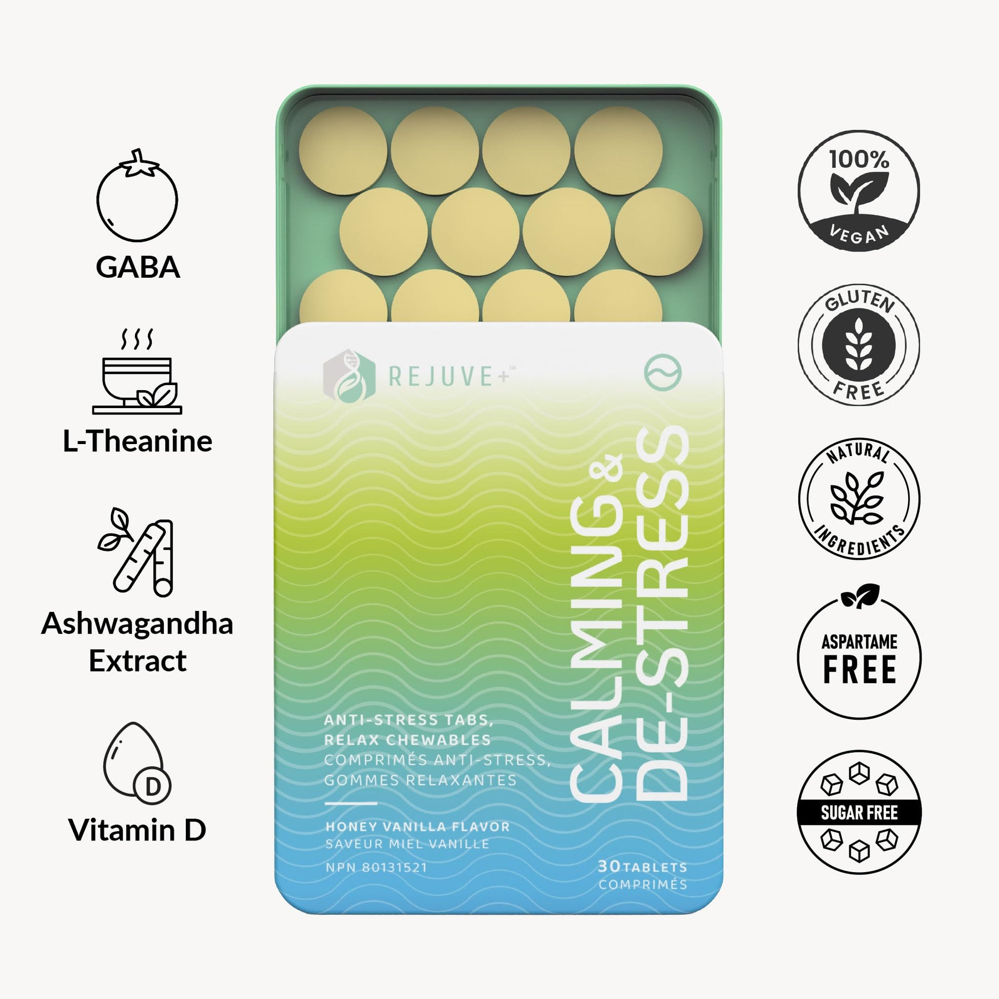 REJUVE+ Calm & Destress Nootropic Supplement – Brain Boost | L-Theanine, GABA, Ashwagandha, Vitamin D | Natural Stress Relief & Relaxation | Sleep Enhancer | Mood Enhancer | Honey Vanilla Flavor (1) REJUVE+Buy Supplements Australia