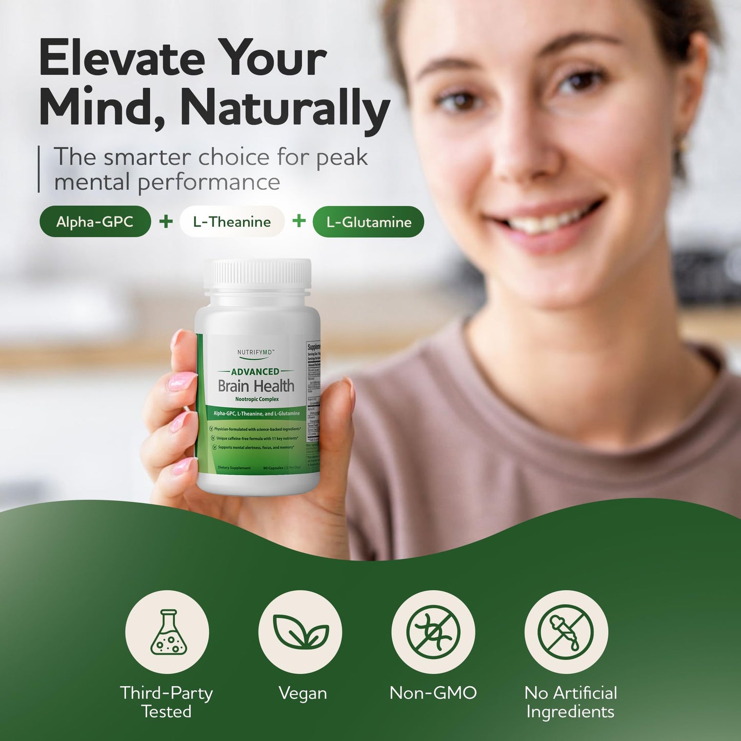 Advanced Brain Health Supplement with Alpha GPC, L-Theanine, L-Glutamine for Memory and Focus - 90 Capsules NutrifyMDBuy Supplements Australia