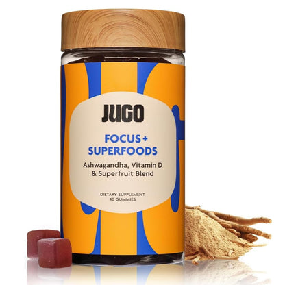 JUGO Focus + SUPERFOODS Ashwagandha Gummies with Vitamin D3 & Superfruit Blend, Vegetarian-Friendly Focus Supplement with Adaptogens, Gelatin-Free and Gluten-Free, Non-GMO, Made in USA, 40 Coun JUGO LLCBuy Supplements Australia