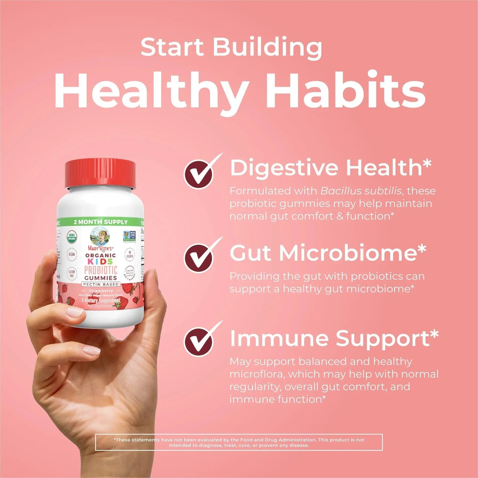 MaryRuth Organics Multivitamin and Probiotic Gummies (Strawberry) for Kids | Clean Label Project Verified® | Vitamins for Gut Health MARYRUTH'S