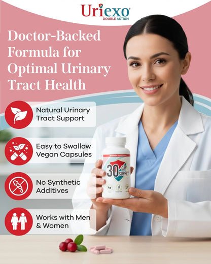 Uriexo Double Action Support Cranberry Pills - Urinary Tract Health Supplement with 36mg Proanthocyanidins PACs & 2000mg D-Mannose, Capsules for Men & Women, Non-Antibiotic Formula, 30 Day Supply UriexoBuy Supplements Australia