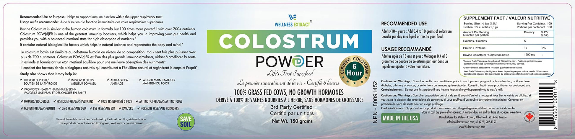 WELLNESS EXTRACT Bovine Colostrum Powder Rich in Protein & Lactoferrin- The True Certified Supplement for Immune Support, Gut Health, Muscle Growth - 150g WELLNESS EXTRACTBuy Supplements Australia