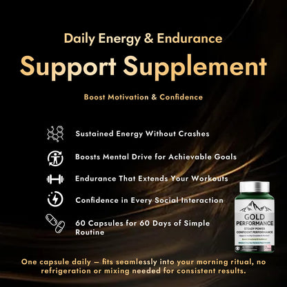 Quantum Gold Performance Capsulas – Daily Energy & Endurance Support Supplement | Boost Motivation & Confidence | 60 Capsules(1PC) ultimapeakBuy Supplements Australia