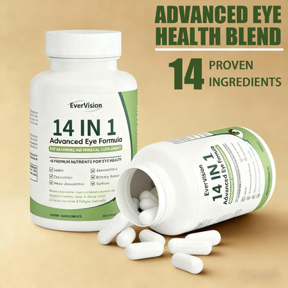 EVERVISION 14 in 1 Advanced Eye Formula, Eye Vitamin and Mineral Supplement with Zinc, Lutein, Zeaxanthin & Bilberry Extract, 60ct EVERVISIONBuy Supplements Australia