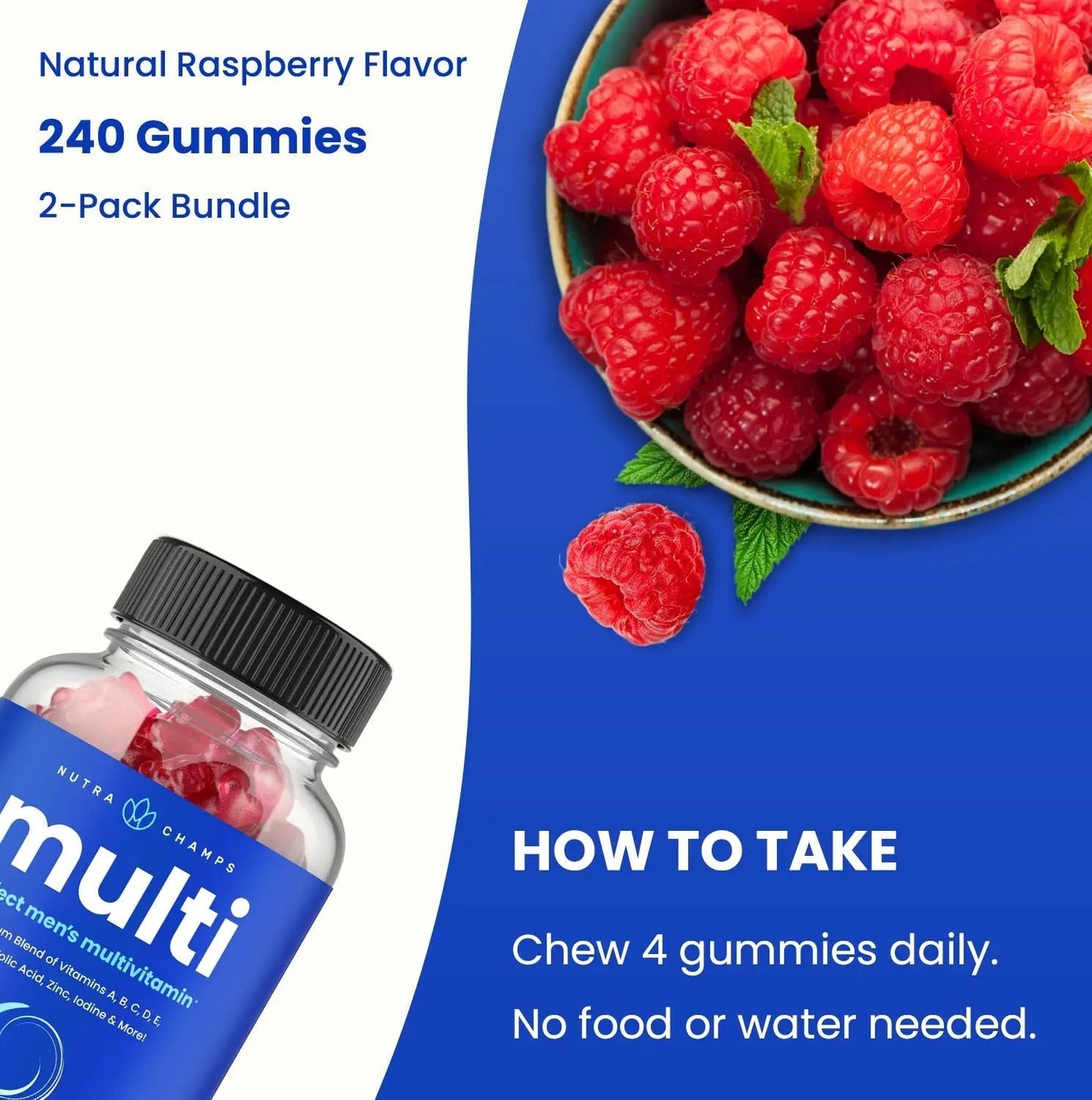 NutraChamps Multivitamin for Men, 240 Count, Vitamins A, B, C, D, E, Biotin, Zinc, Mens Gummy Multivitamins Supplement NutraChampsBuy Supplements Australia