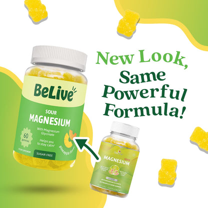 BeLive Magnesium Gummies 200mg - 60 Ct | Magnesium Glycinate Supplements for Relaxation, Stress Relief, and Sleep for Adults & Kids - Tasty and Tangy Pineapple Flavor BeLiveBuy Supplements Australia