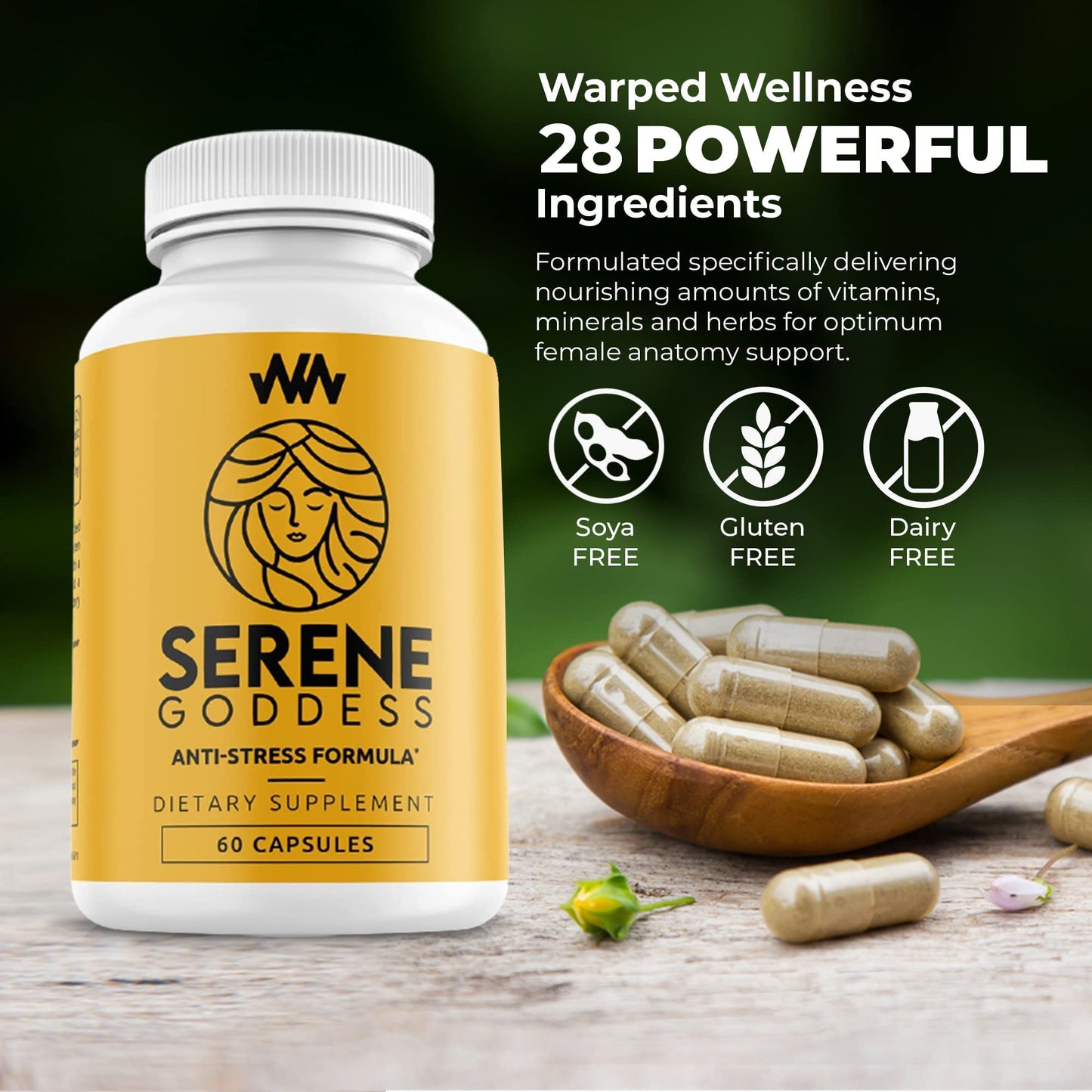 Warped Wellness Womens Supplement That Boosts Mood, Helps Relax The Mind & Body, Relieves Tension & Worries| Magnolia Bark for Female Specific Help| Serene Goddess | Vitamin Helps Boost Mood Warped WellnessBuy Supplements Australia