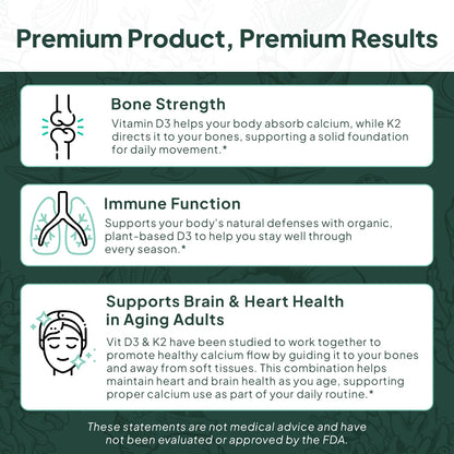 Organics Ocean Better D3 + K2-100% Organic VIT D3 and K2 Supplements with Maximum Bioavailability - Supports Bone Density, Calcium Balance