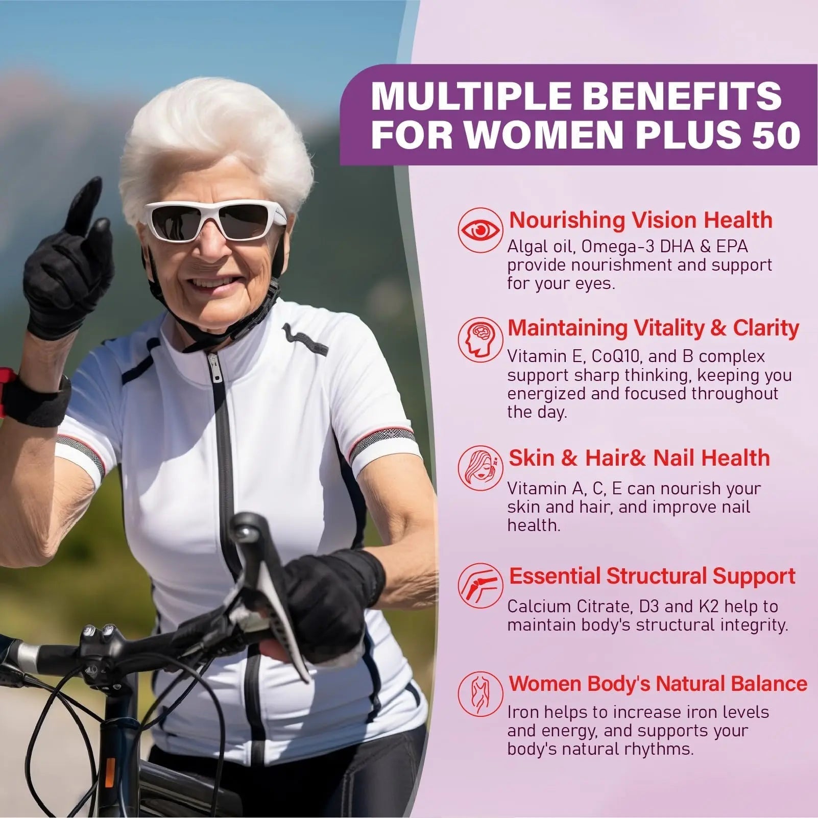 Multivitamin Gummies for Women 50 Plus - with Omega 3, Coenzyme Q10, Iron, Calcium, Zinc, Vitamin A, C, D3, E, K2, B Complex, Folate Tcemundry