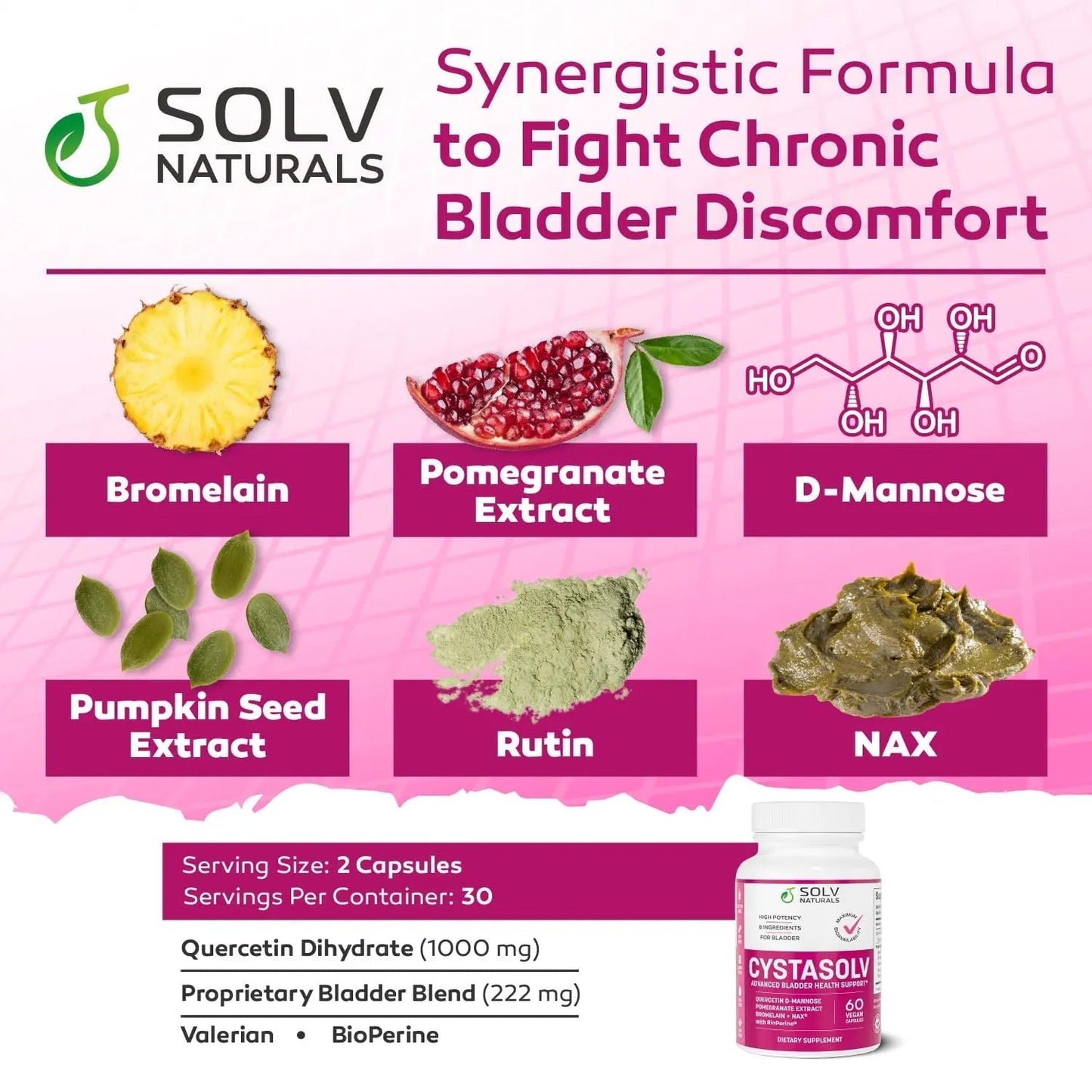 SOLV NATURALS CYSTASOLV Bladder & Pelvic Discomfort Formula - Enjoy Less Urgency & Flares* with Daily IC/BPS UTI Support – Premium Bladder & Urinary Support for Women & Men - 60 Vegan Capsules SOLV NATURALSBuy Supplements Australia