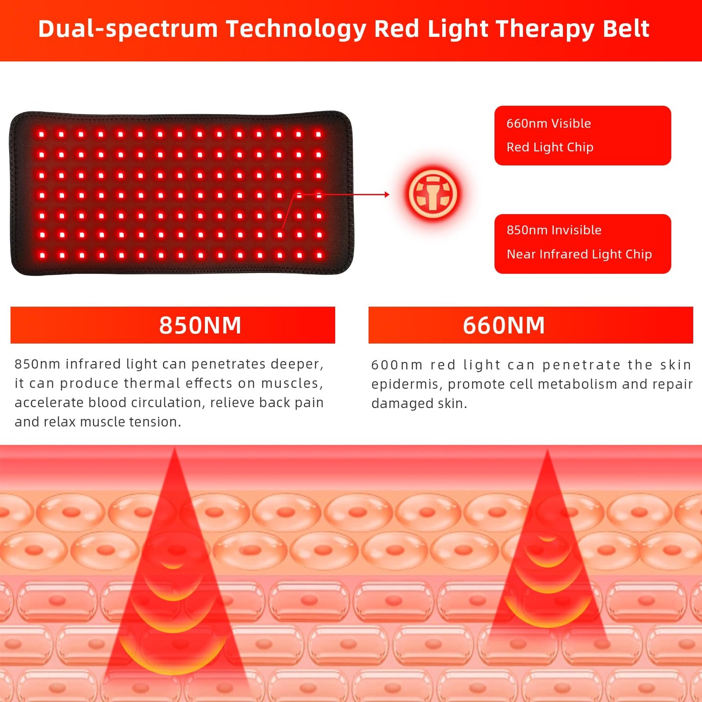Red Light Therapy Infrared Light Therapy Heating Wrap Belt for Body Back Knee Shoulder Waist Muscle Pain AKYSUNBuy Supplements Australia