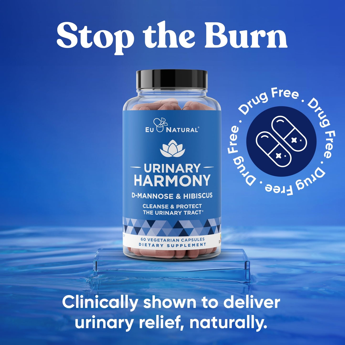 Eu Natural Urinary Harmony D-Mannose Supplement - Urinary Tract Health for Women - Fast-Acting Urinary Cleanse & Flush with Clinical-Strength D-Mannose & Hibiscus - 60 Capsules Eu NaturalBuy Supplements Australia