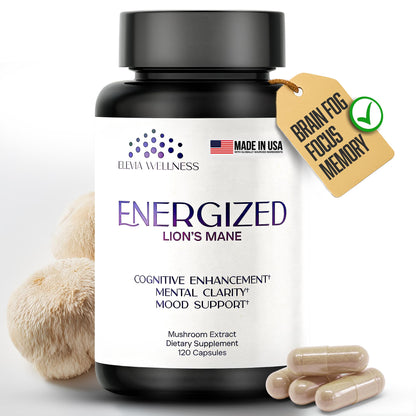 Energized Lions Mane Supplement Capsules (120ct),Brain Supplements for Memory and Focus, Nootropic for Brain Fog Relief Made in USA,30% Polysaccharides,Natural Brain Health Support Elevia WellnessBuy Supplements Australia