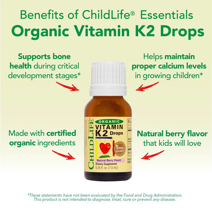 CHILDLIFE Essentials Organic Vitamin K2 Drops - Infant Toddler Baby Vitamin K, K2 Supplement, Vitamin K2 MK7, Liquid K2, Vitamin K Drops CHILDLIFE ESSENTIALSBuy Supplements Australia