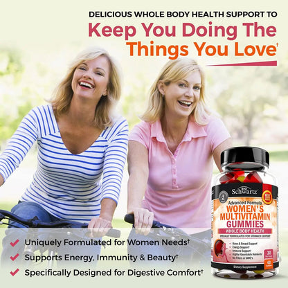 Women's Multivitamin Gummies with Vitamin A C B6 B12 D & E Vitamins for Immune Support - Gummy Multivitamin for Women BioSchwartz