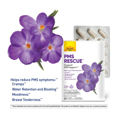Country Life PMS Rescue – PMS Support Supplement for Women, Menstrual Cycle Support, Helps Support Mood, Bloating & Cramps, Herbal & Nutrient Blend, Vegan Capsules, 60 Count Country LifeBuy Supplements Australia