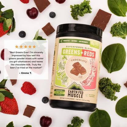 Earth Fed Muscle Chocolate Greens & Reds Superfood Blend Earth Fed MuscleBuy Supplements Australia
