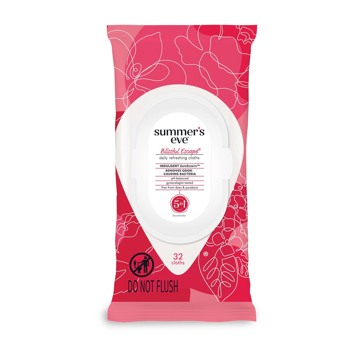 Summer's Eve Blissful Escape Daily Refreshing Feminine Wipes, Removes Odor, pH balanced, 32 Count