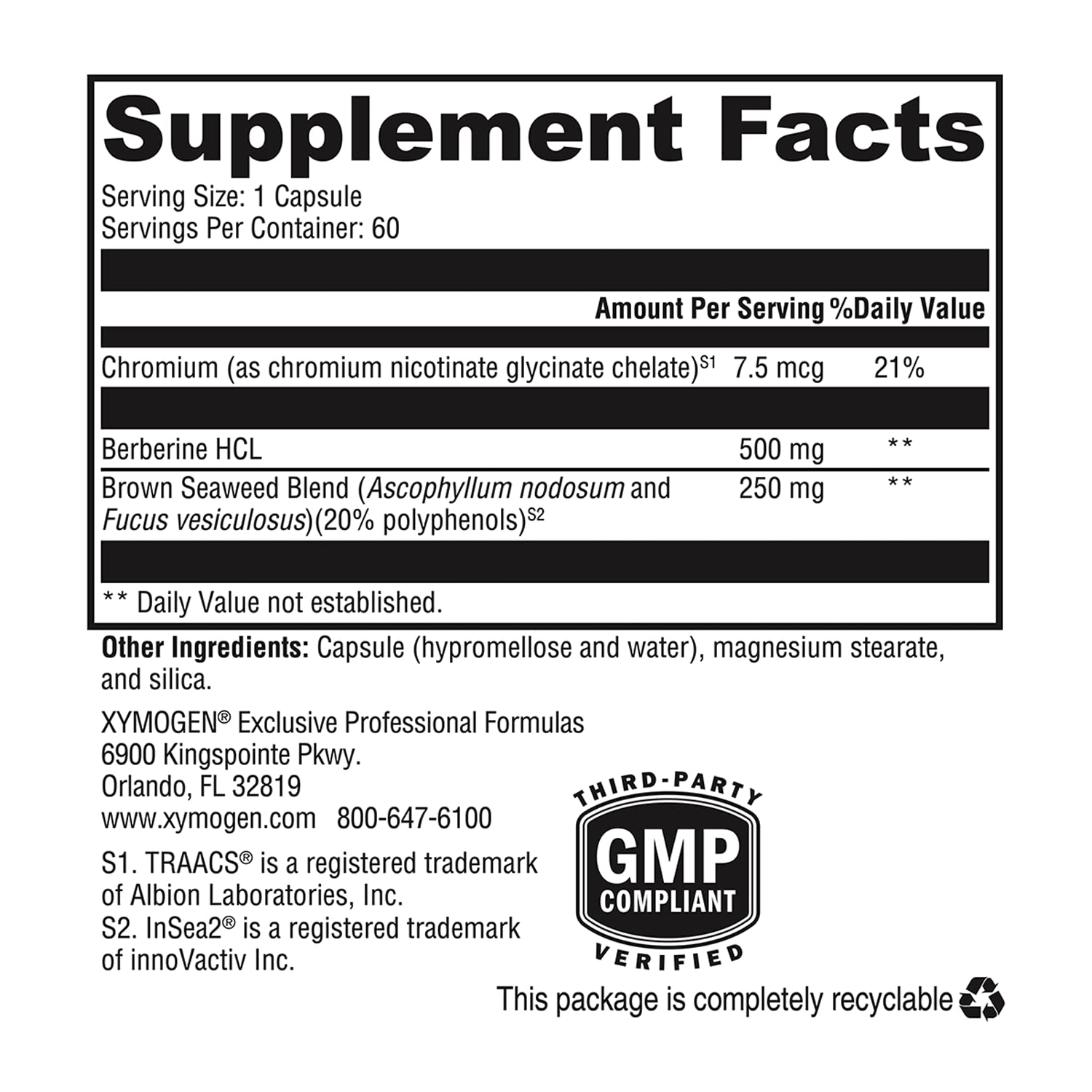 XYMOGEN Berberine with InSea2 - Blend of Polyphenols - Cellular Metabolic & Immune Support - Plant-Based, Gluten-Free & Non-GMO - 60 Capsules XYMOGENBuy Supplements Australia