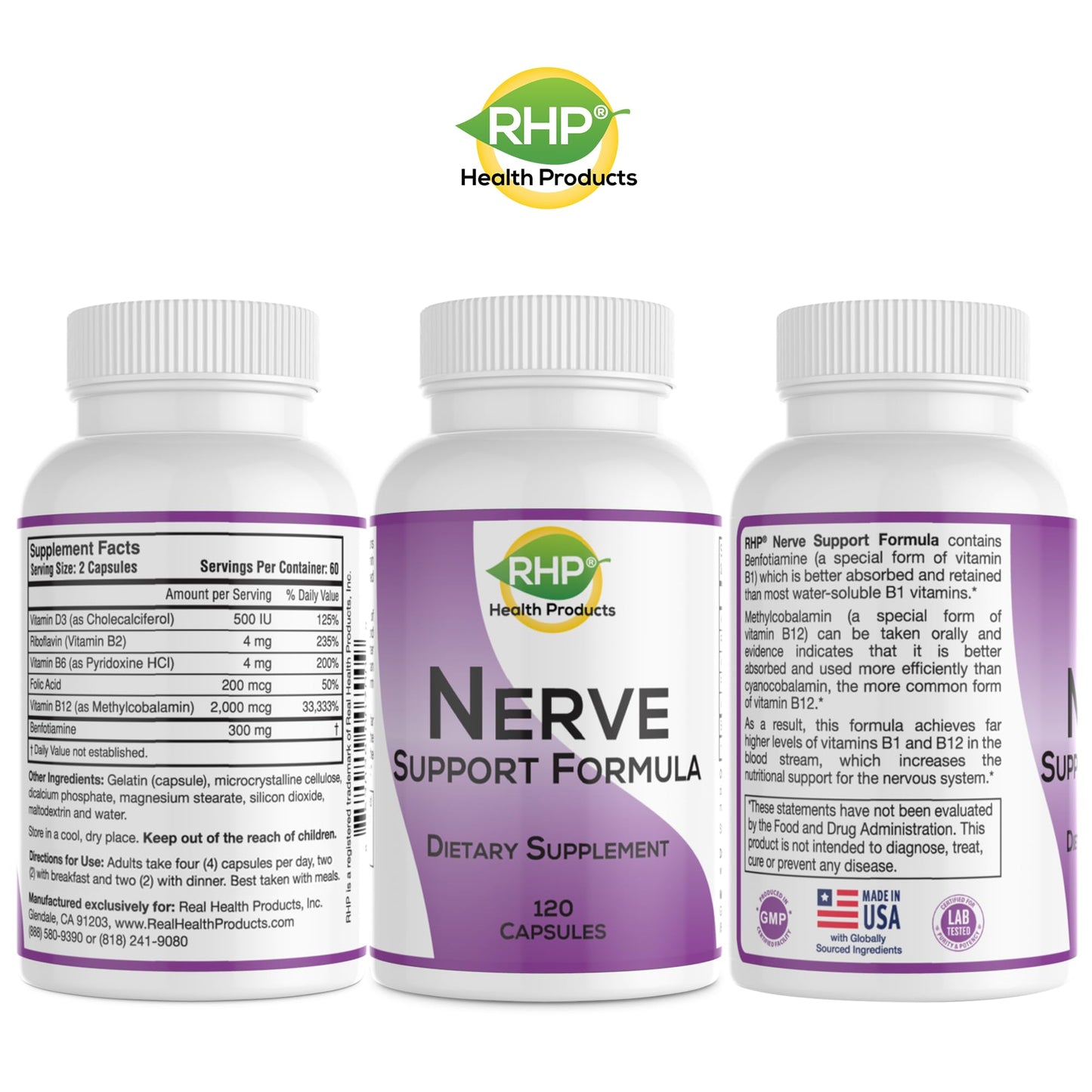 RHP Nerve Support Formula. Nutritional Support of Neuropathy, Nerve Relief from Aches, Nerve Pain & Discomfort. B-Complex with Benfotiamine and Methyl B12. 120 Capsules RHPBuy Supplements Australia