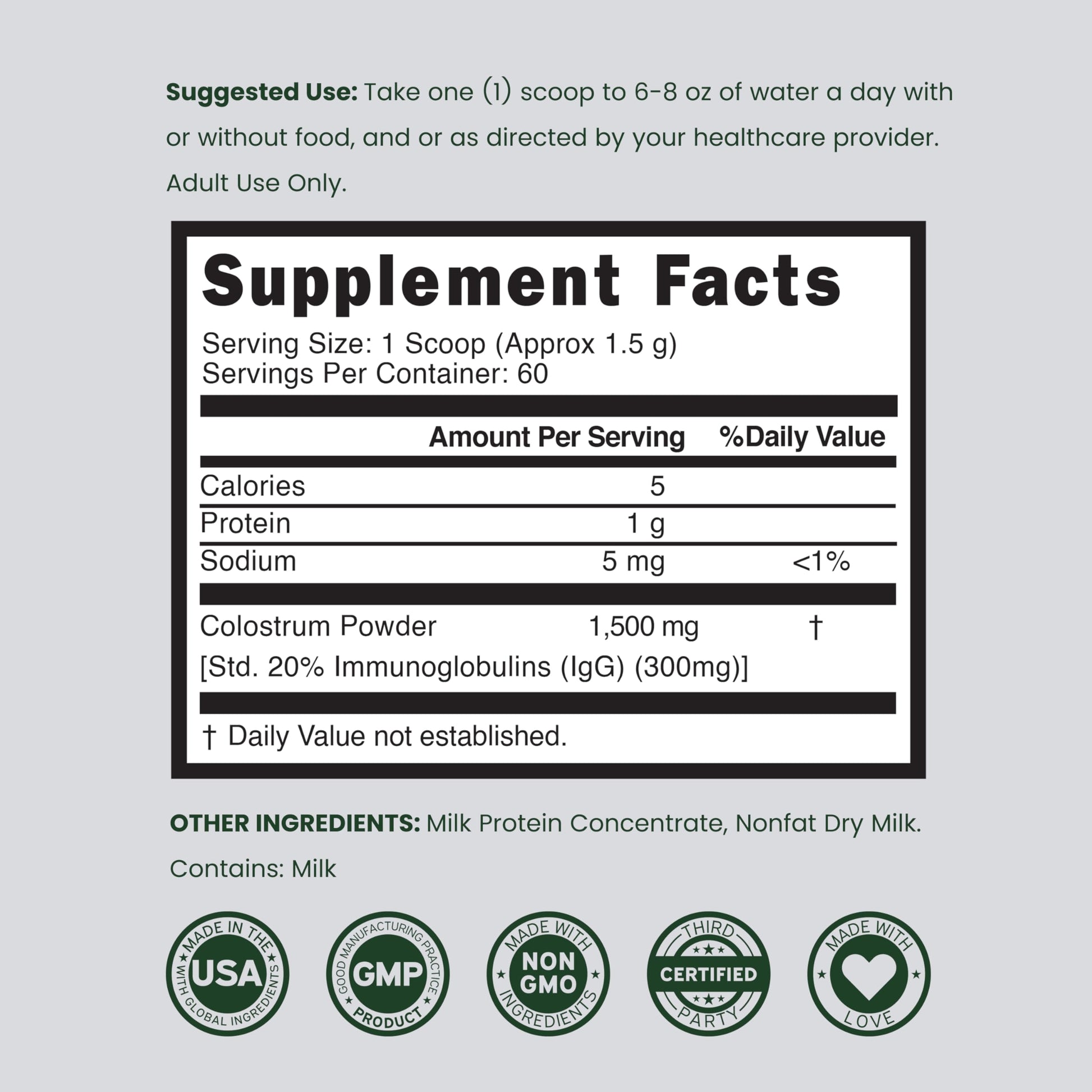 Colostrum Supplement Powder 90g (60 Servings of 1.5g Pure Bovine Colostrum Std. to Contain 20% IgG Immunoglobulins) Grass Fed Powder - No Fillers, Third Party Tested, Unflavored & Non-GMO DORADO NUTRITIONBuy Supplements Australia