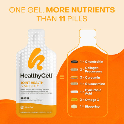 Healthycell Joint Health & Mobility Daily Liquid Supplement - Joint Support Supplement, Inflammation Response, Cartilage & Flexibility with Curcumin, Glucosamine & Chondroitin - 14 Gel Packs HealthycellBuy Supplements Australia