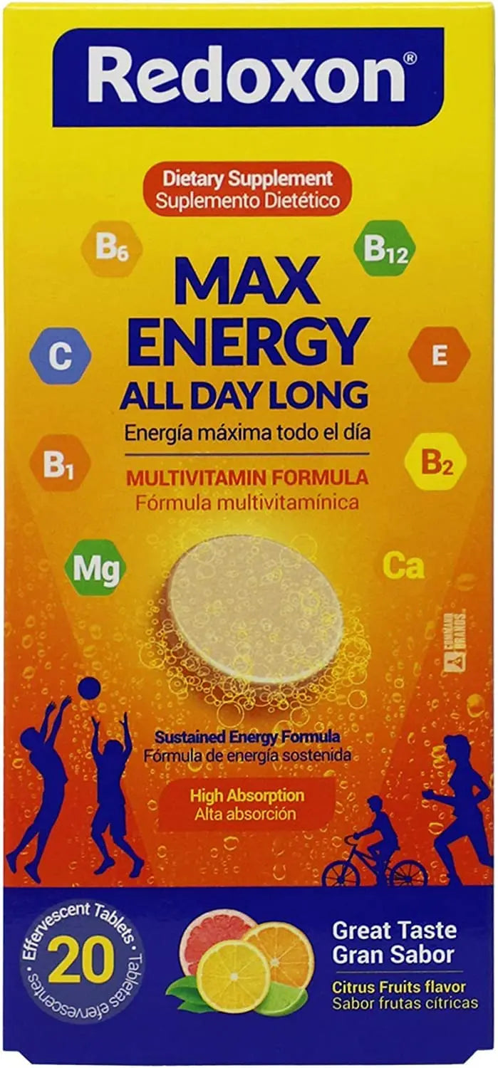 Redoxon Max Energy, Helps Support Inmune System, Citrus Flavor, 20 Effervescent Tablets, 2.82 Oz, Box Redoxon