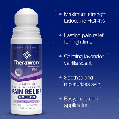 Theraworx Nighttime Maximum Strength Pain Relief Roll-on with Lidocaine – 2.5 oz - 2 Count TheraworxBuy Supplements Australia