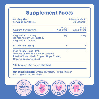 JoySpring Calmify Magnesium Glycinate for Kids | Liquid Magnesium with L-Theanine Supplement | Chamomile Extract & Passion Flower Extract