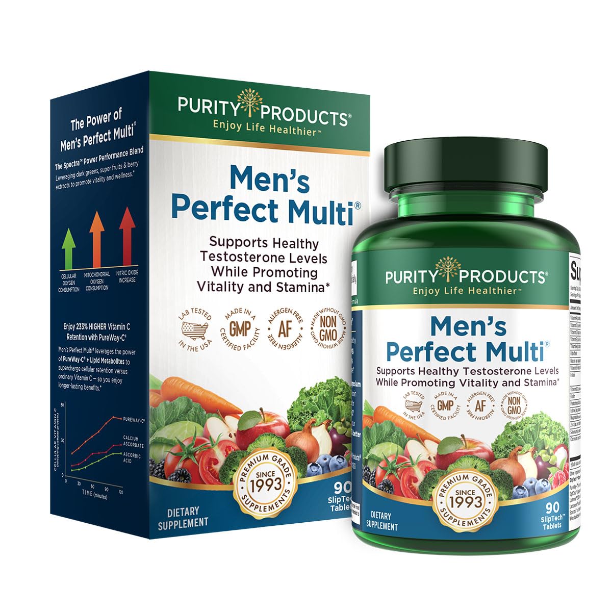 Purity Products Men's Perfect Multi from Vitamins, Minerals and Phytonutrients - Promotes Energy, Vitality and Stamina - Easy to Swallow - 90 Tablets Purity ProductsBuy Supplements Australia