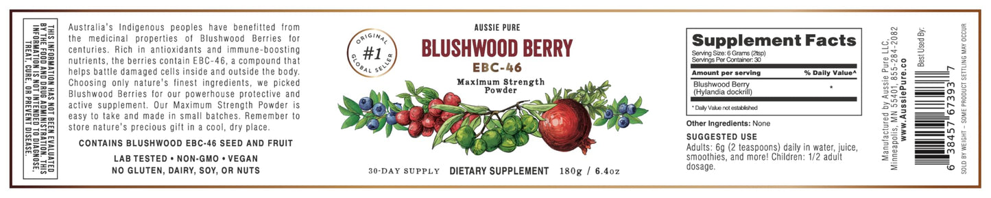 Aussie Pure Blushwood Berry Powder EBC-46 - Maximum Strength Immune and Cell Support - Contains The Fruit and Seed - 180g/6.4oz Per Container Aussie PureBuy Supplements Australia