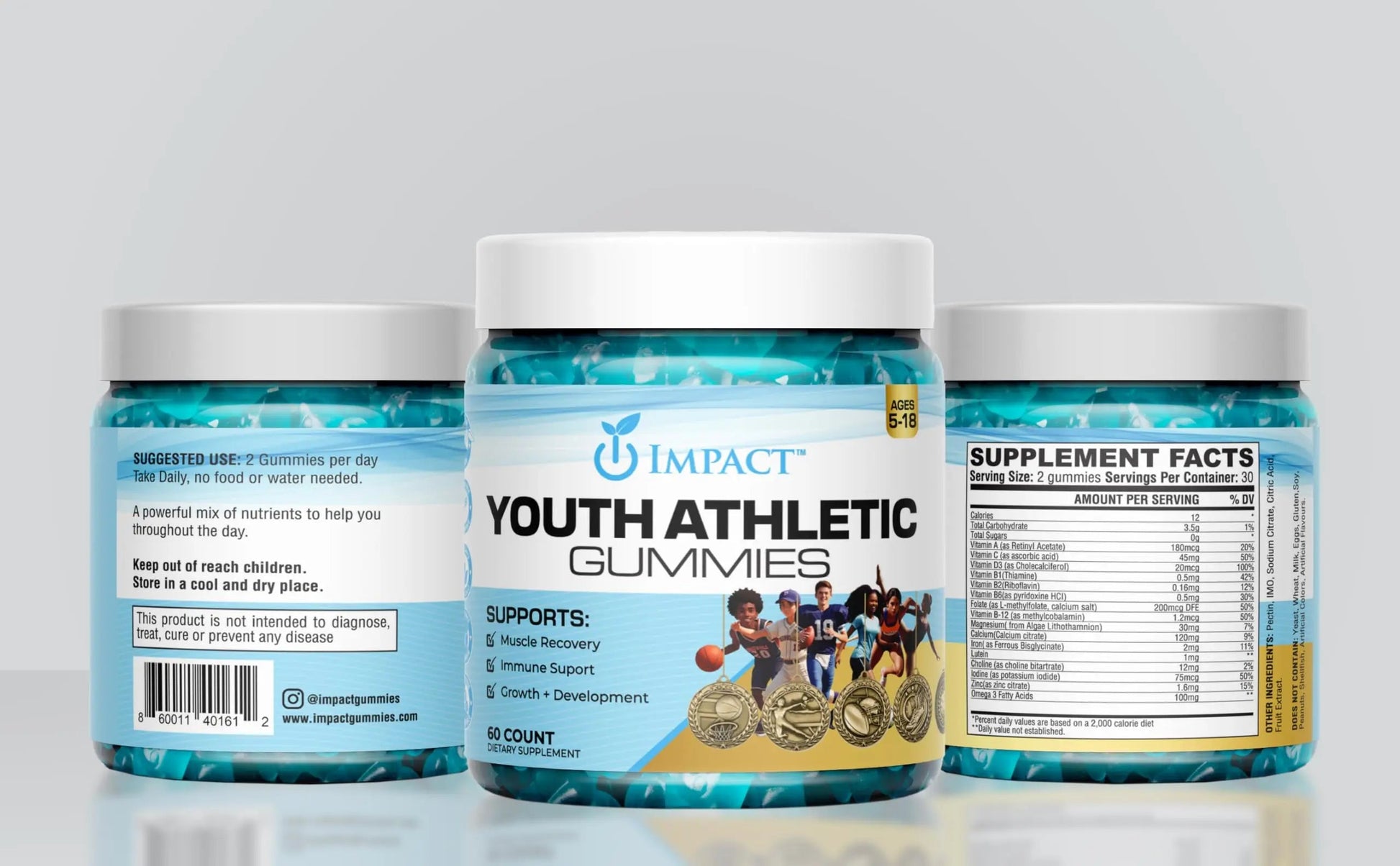 Youth Athletic Gummies – Kids Multivitamin Gummies with Essential Nutrients, Immune & Energy Support, Vegan & Gelatin-Free IMPACT