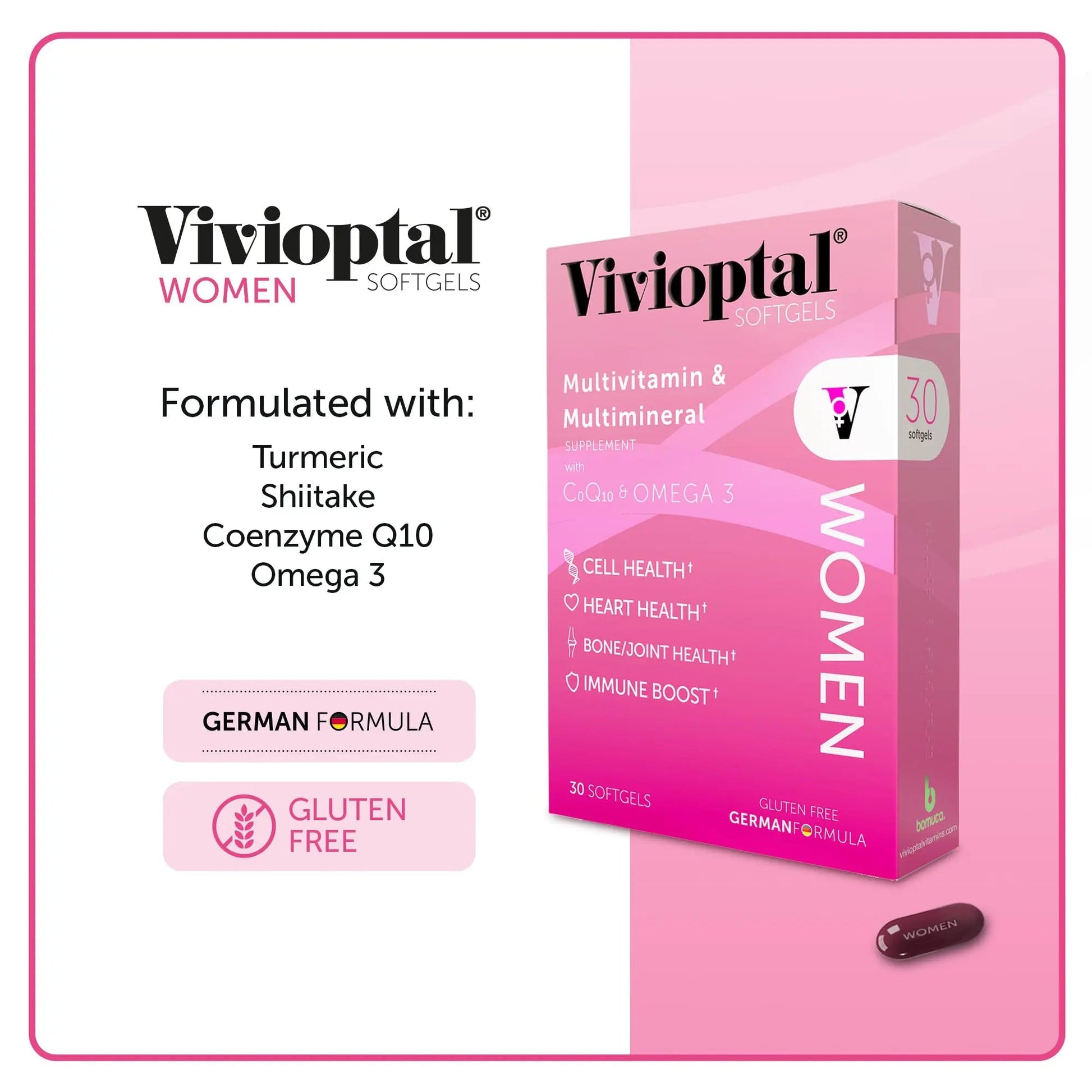 Vivioptal Women, 30 Capsules, CoQ10 & Omega-3, Multivitamin & Multimineral, Gluten Free, German Formula Vivioptal VitaminsBuy Supplements Australia