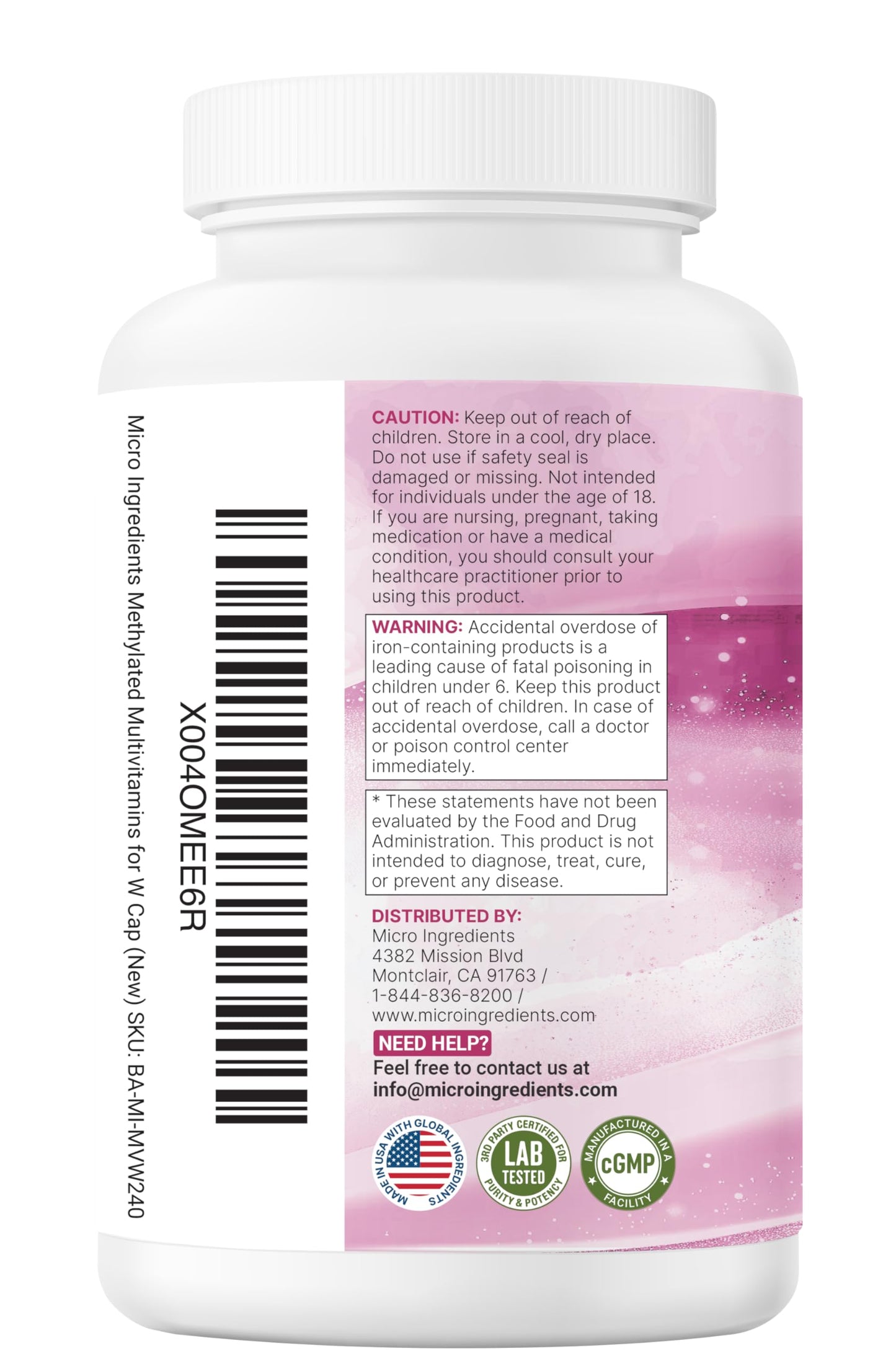 Micro Ingredients Pure Methylated Multivitamin for Women, 240 Capsules | 32-in-1 Formula with Vitamin B, C, D + Iron, Methylfolate & More