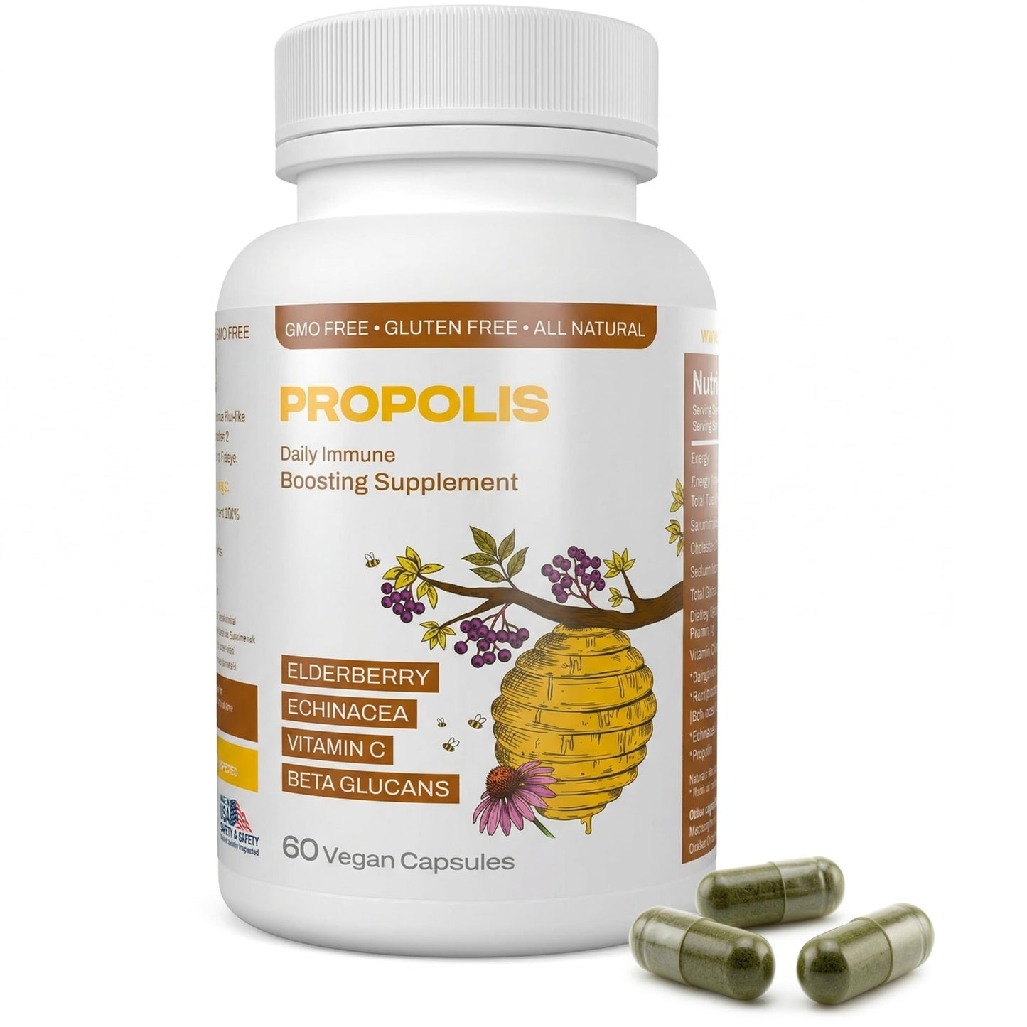 Only Nutri Labs Bee Propolis Dietary Supplement, with Elderberry, Echinacea, Vitamin C and Beta Glucans - Daily Wellness Capsules for Adults (60 Count) Only Nutri LabsBuy Supplements Australia