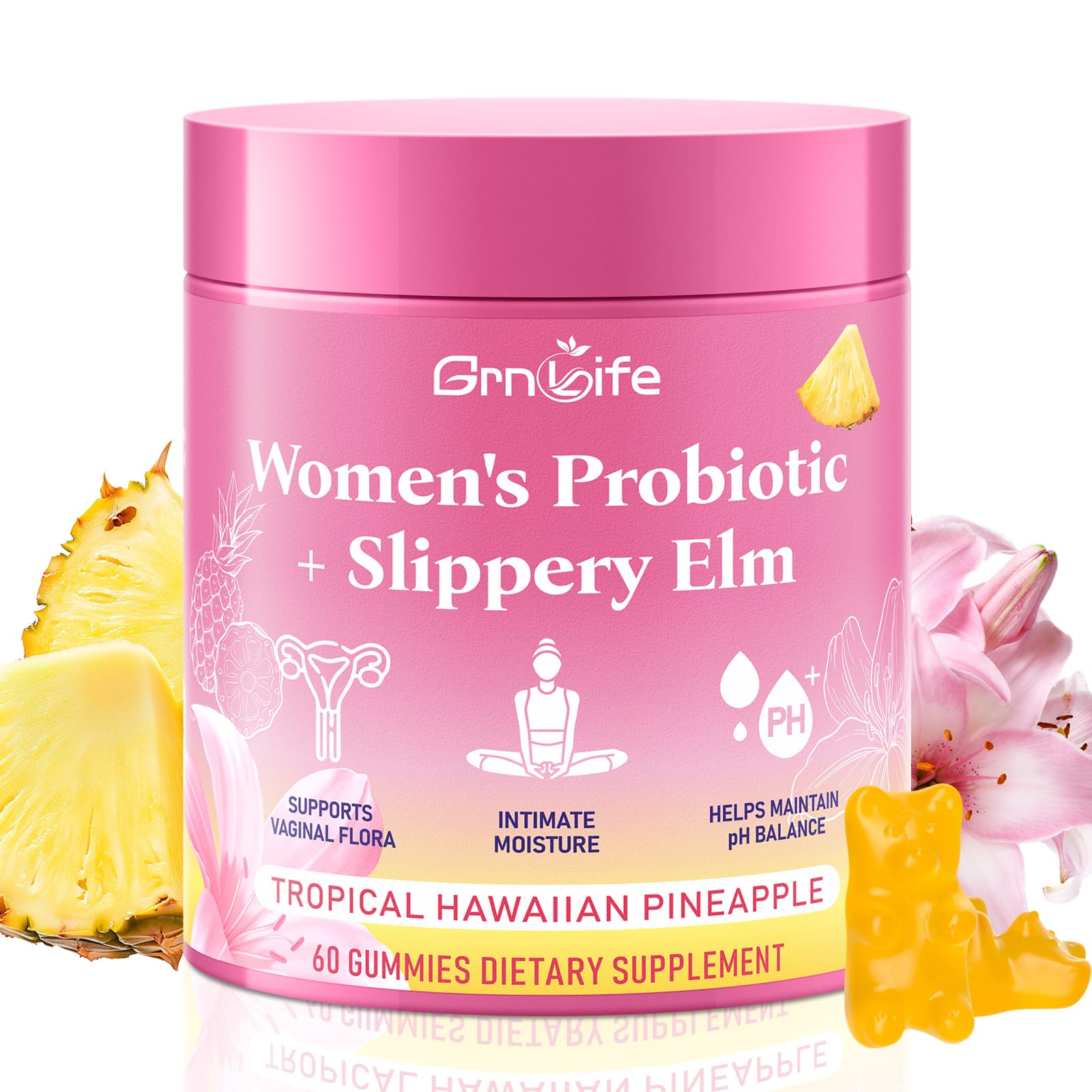 GrnLife Women's Probiotic Slippery Elm Gummies, Her Juicy Feminine Probiotics Gummies for pH Balance & Immune Supports, Pineapple Flavor, 60 Count GrnLifeBuy Supplements Australia
