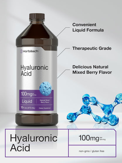 Liquid Hyaluronic Acid Supplement | 100 mg | 16 oz | Mixed Berry Flavor | Non-GMO HorbäachBuy Supplements Australia