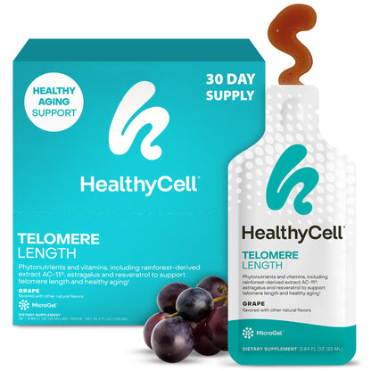 HealthyCell Telomere Length Supplement - Anti-Aging Telomere Lengthening Supplements with Phytonutrients & Vitamins for Cellular Health - AC-11, Astragalus & Resveratrol - 30 Gel Packs, Grape Flavored HealthycellBuy Supplements Australia