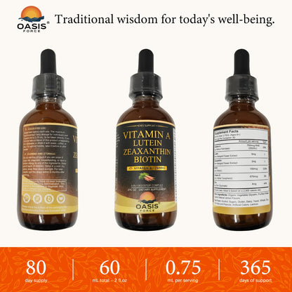OASIS FORCE 6 in 1 Vitamin A Liquid Drops with Lutein & Zeaxanthin, Vita A Retinyl Palmitate for Skin, Vision & Immune Support, Adults & Kids Ages 6+, Vegan, Non-GMO, 2 Fl Oz OASIS FORCEBuy Supplements Australia