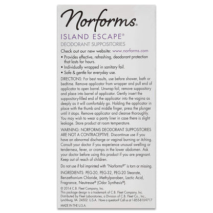 Norforms Feminine Deodorant Suppositories, Long Lasting Odor Control, Island Escape Scent, 12 Count NorformsBuy Supplements Australia