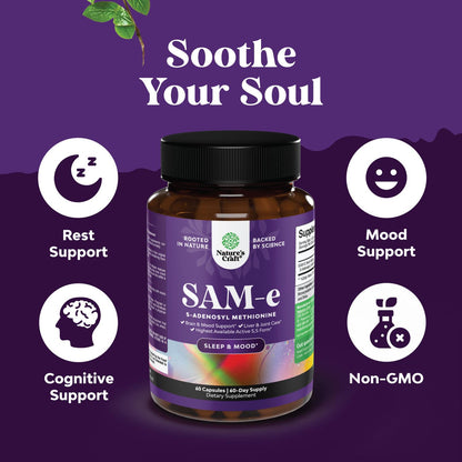 Sam-E 200mg Mood Support Supplement - S-Adenosyl Methionine Sam-E Supplement for Natural Relaxing Mood Boost Brain Support and Liver Detox Cleanse - Vegan Non-GMO and Gluten Free - 60 Count Natures CraftBuy Supplements Australia