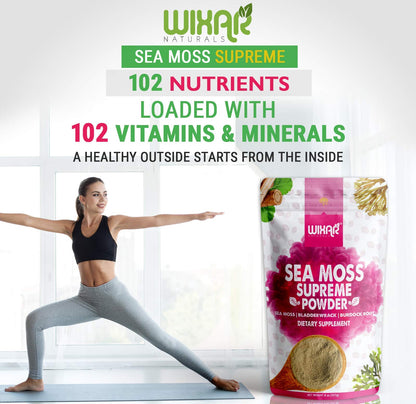 Wixar Wildcrafted Sea Moss Powder – (8 Ounces) – Natural Irish Sea Moss and Bladderwrack with Burdock Powder - Thyroid Support, Healthy Skin, Keto Detox, Joint Support Alkaline Supplements WIXAR NATURALSBuy Supplements Australia