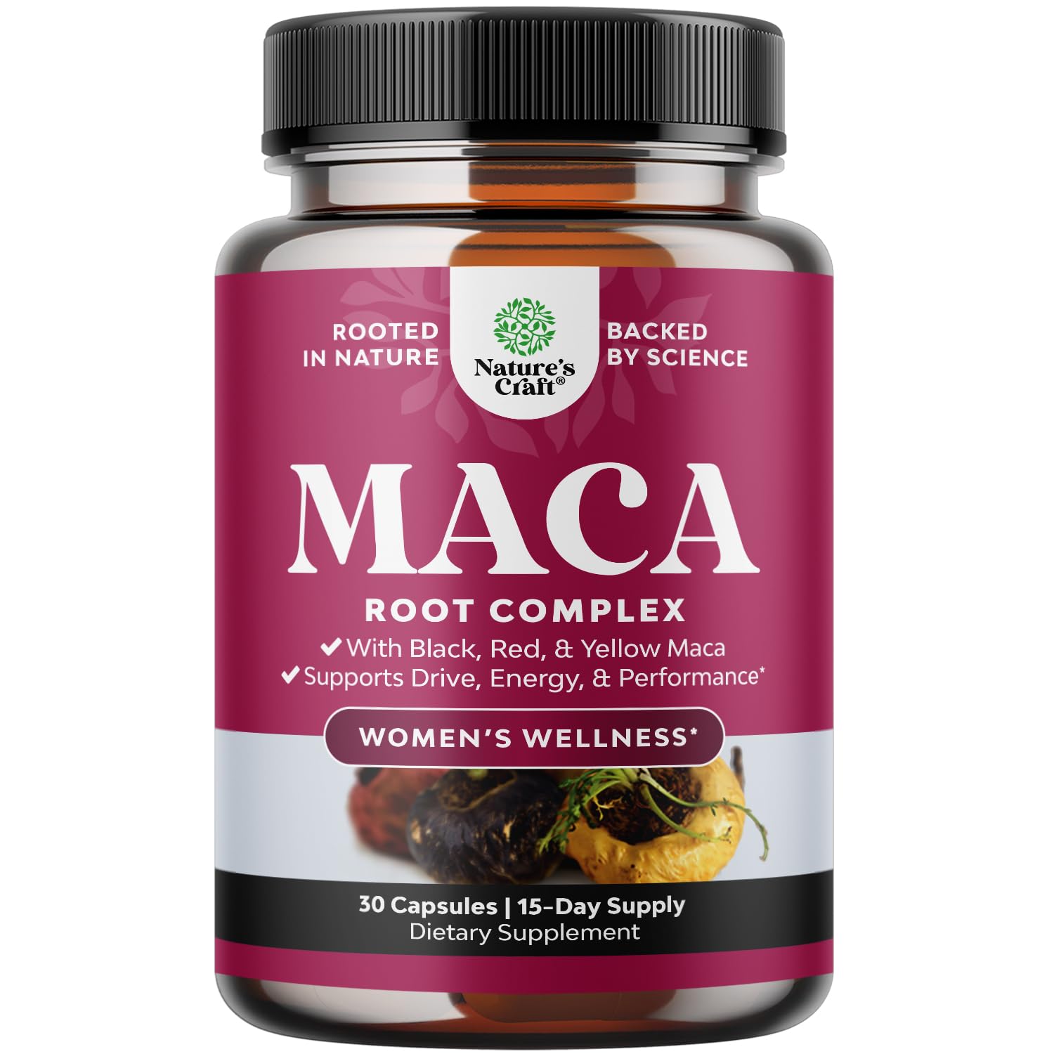 Maca Root Capsules for Women - Potent Herbal Supplement with Female Enhancing Blend of Red Yellow & Black Maca Root - Non-GMO Certified Vegan and Gluten-Free with No Artificial Colors - 30 Count Natures CraftBuy Supplements Australia